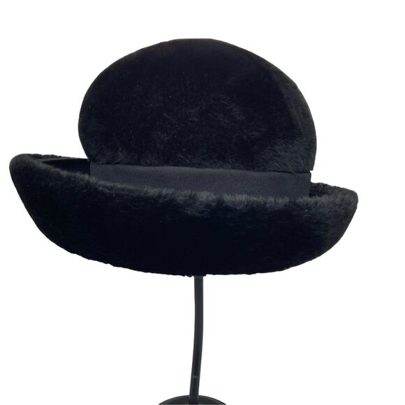Retro Derby Hat Vintage Chesterfield Original Womens Black Fur Fitted Size 6 3/4 - Picture 2 of 13